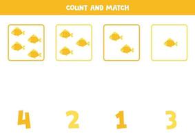 Counting game for kids. Count all fish and match with numbers. Worksheet for children. vector