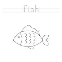 Trace the letters and color cartoon fish. Handwriting practice for kids. vector