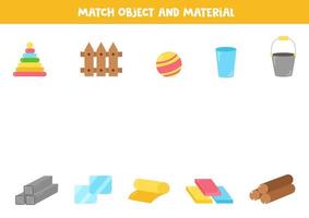 Match object and material. Logical puzzle for kids. vector