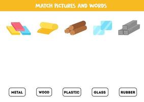 Match pictures and words. Logical puzzle for kids. vector