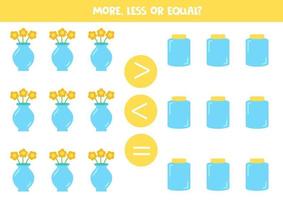 More, less, equal with glass vase and jar. vector