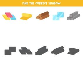 Find correct shadows of production materials. Logical puzzle for kids. vector