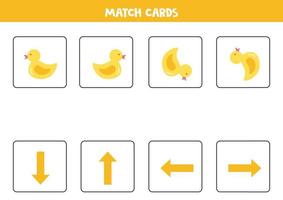 Left, right, up or down. Spatial orientation with cute rubber duckling. vector