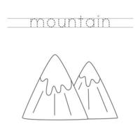 Trace the letters and color mountain. Handwriting practice for kids. vector