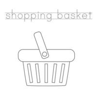 Trace word and color cartoon shopping basket. vector