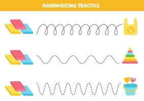 Tracing lines with plastic material. Writing practice. vector