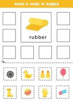 What is made of rubber. Learning materials. Educational cards. Cut and glue.