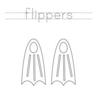 Trace the letters and color cartoon flippers. Handwriting practice for kids. vector