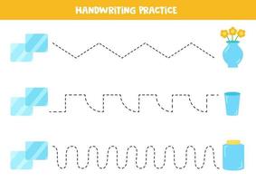 Tracing lines with glass objects. Writing practice. vector