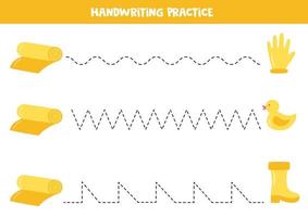 Tracing lines with rubber materials. Writing practice. vector