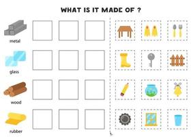 What it is made of. Learning materials. Educational cards. vector