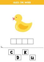 Spelling game for kids. Rubber duckling. vector