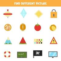 Find object which is different from others. Worksheet for kids. vector