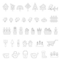 Cute black and white cartoon spring elements on white background. vector