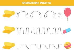 Tracing lines with rubber materials. Writing practice. vector