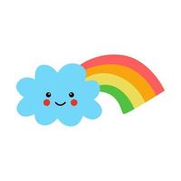 Vector illustration of cute cloud with rainbow on white background.