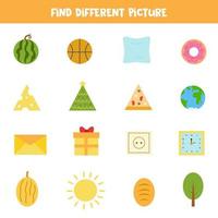 Find object which is different from others. Worksheet for kids. vector