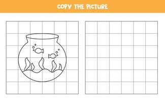copia la imagen del acuario en blanco y negro. juego de lógica para niños. vector