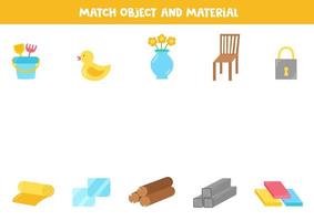 Match object and material. Logical puzzle for kids. vector