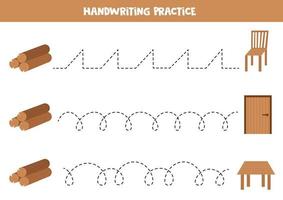 trazando líneas con material de madera. Practica de la escritura. vector