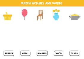 Match pictures and words. Logical puzzle for kids. vector