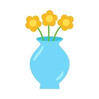 Vector illustration of glass vase with flowers on white background.