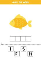 juego de ortografía para niños. pez amarillo de dibujos animados. vector