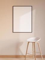 cartel negro vertical moderno y minimalista o maqueta de marco de fotos en la pared de la sala de estar. representación 3d
