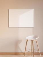 cartel blanco horizontal moderno y minimalista o maqueta de marco de fotos en la pared de la sala de estar. representación 3d
