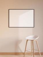 cartel negro horizontal moderno y minimalista o maqueta de marco de fotos en la pared de la sala de estar. representación 3d