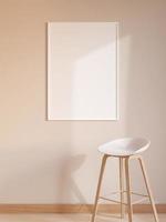 cartel blanco vertical moderno y minimalista o maqueta de marco de fotos en la pared de la sala de estar. representación 3d
