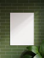 Modern and minimalist vertical white poster or photo frame mockup on the brick wall in a room with plant and shadow. 3d rendering.