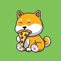 Cute Shiba Inu Dog Eat Pizza Cartoon Vector Icon Illustration. Animal Food Icon Concept Isolated Premium Vector.