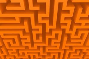 Orange maze pattern background with isometric labyrinth for mobile lock screen, poster, or wallpaper. Abstract 3d illustration