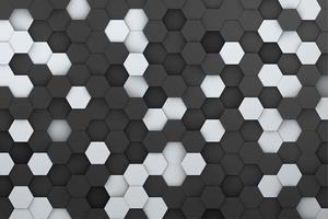 Moving black and white honeycomb shapes background 3d rendering. Abstract hexagon three-dimensional visualization photo