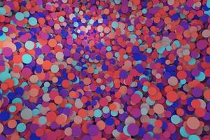 Abstract violet, pink, purple, and dark blue circle mosaic abstract background. Geometric confetti round shapes moving up and down randomly 3d rendering photo