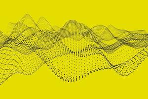 Chaotic dynamic particles. Abstract futuristic dotted wave 3d rendering on yellow background photo
