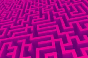 Purple isometric maze pattern. Abstract labyrinth 3d illustration. Complex three dimensional background photo