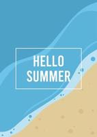 cartel de hola verano con fondo de playa para dar la bienvenida al verano y con un diseño plano y sencillo vector