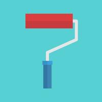 flat paint roller icon illustration with red paint and blue handle vector