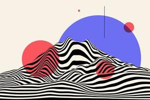 fondo abstracto de onda en blanco y negro. elegante superficie de patrón curvo. arte de ilusión óptica. ilustración 3d de montaña rayada ondulada geométrica digital foto