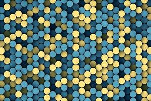 Yellow and blue round small architecture circle mosaic background. Abstract geometric 3d illustration photo