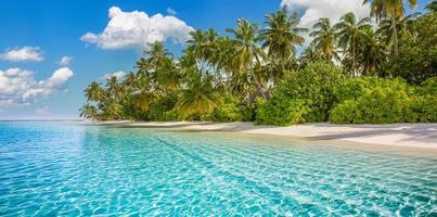 paraíso tropical de la playa del hotel del recurso. increíble naturaleza, costa, orilla. vacaciones de verano, aventura de viaje. paisaje de vacaciones de lujo, impresionante laguna oceánica, palmeras de cielo azul. relajarse idílico inspirar playa foto