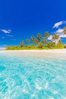 Tropical resort hotel beach paradise. Amazing nature, coast, shore. Summer vacation, travel adventure. Luxury holiday landscape, stunning ocean lagoon, blue sky palm trees. relax idyllic inspire beach photo