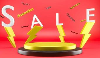 3D rendering flash sale festival and podium for advertising product , sale sign on thunder prop