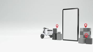 Entrega de servicio en línea de representación 3d en tono blanco y negro, entrega de bicicletas para estar listo para enviar el producto al cliente foto