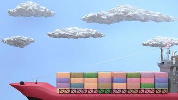 3D rendering  side view cargo ship in blue sky background and cloud