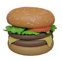 Hamburger flat design isolated , 3D rendering photo