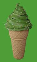 Matcha green tea ice cream cone isolated , 3D rendering photo