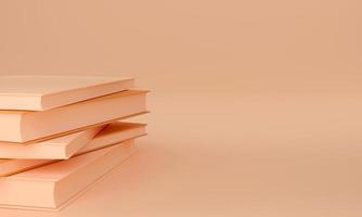stack book monochrome design in pastel orange background , minimal design , 3D rendering photo